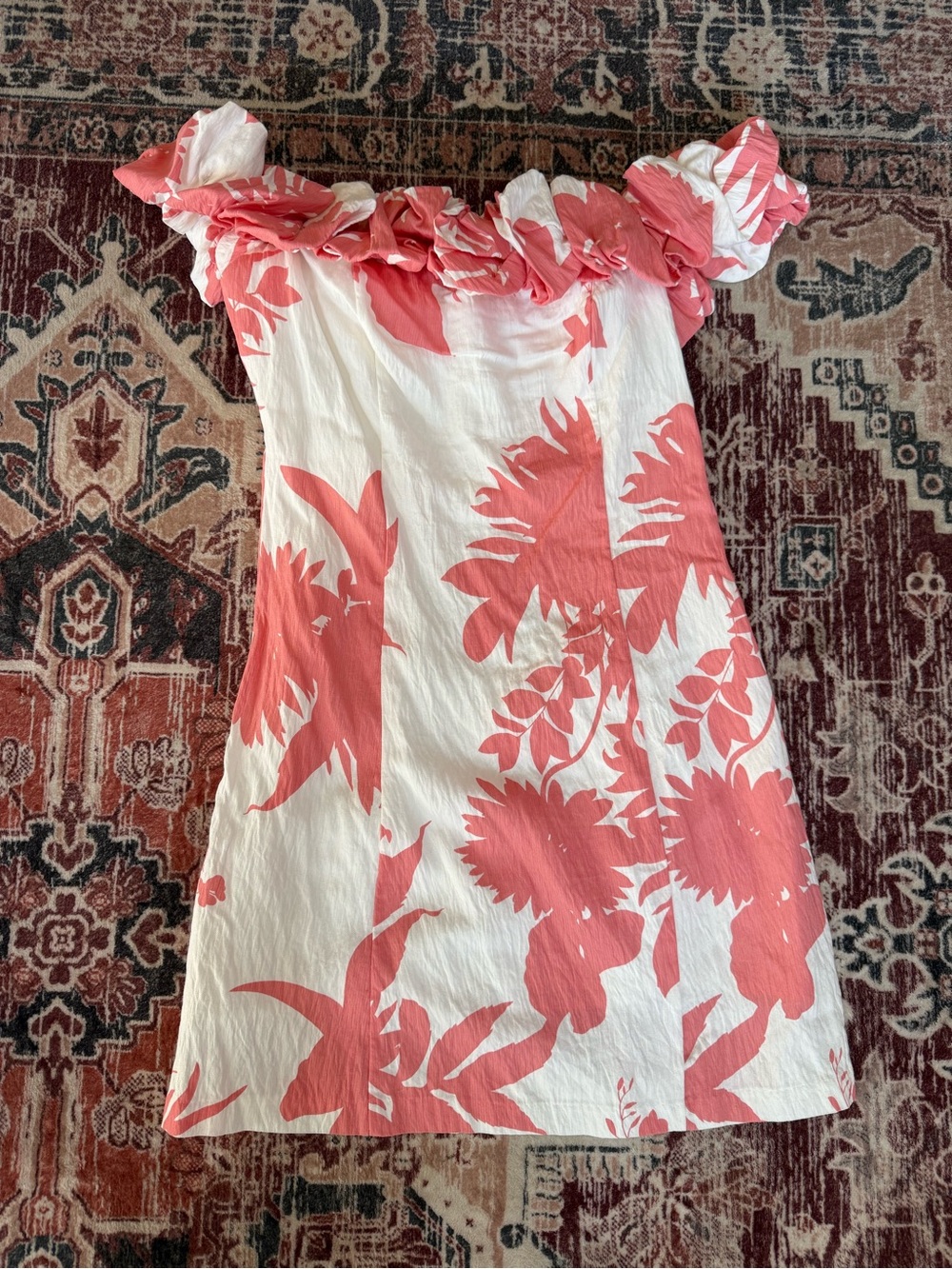 Lucy Paris White & Coral Floral Off-Shoulder Dress